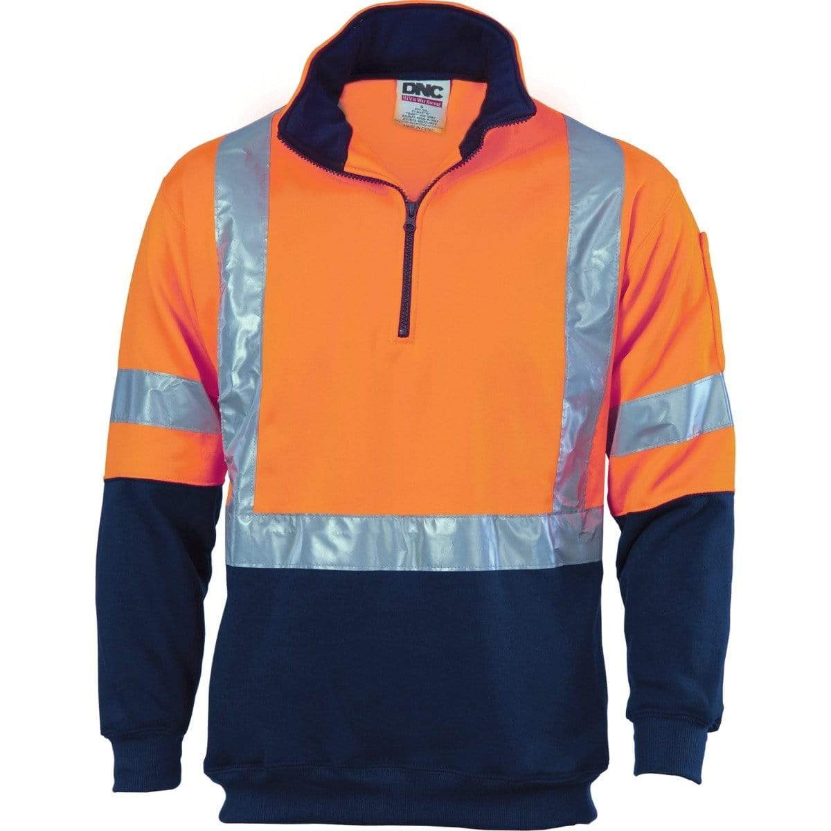 Dnc Workwear Hi-vis 1/2 Zip Fleecy With ‘x’ Back & Additional Tape On Tail - 3930 Work Wear DNC Workwear Orange/Navy S 